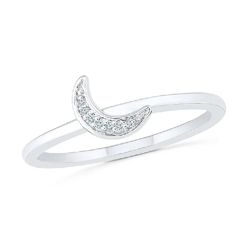 women's ring gothic band -Diamond Fashion Ring with Crescent Moon