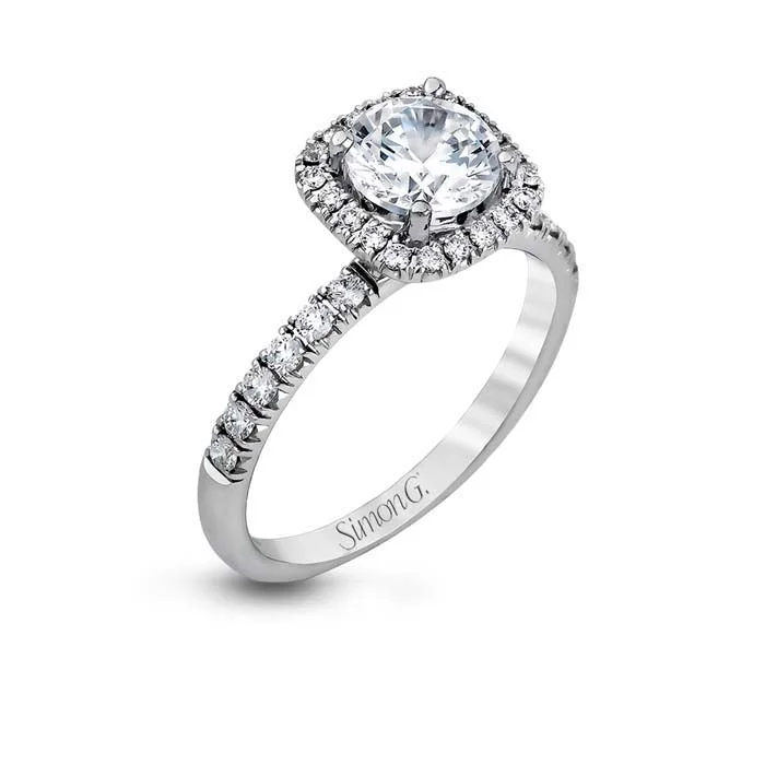 women's engagement rings affordable options -Simon G. Halo Engagement Ring Semi-Mounting in 18K White Gold