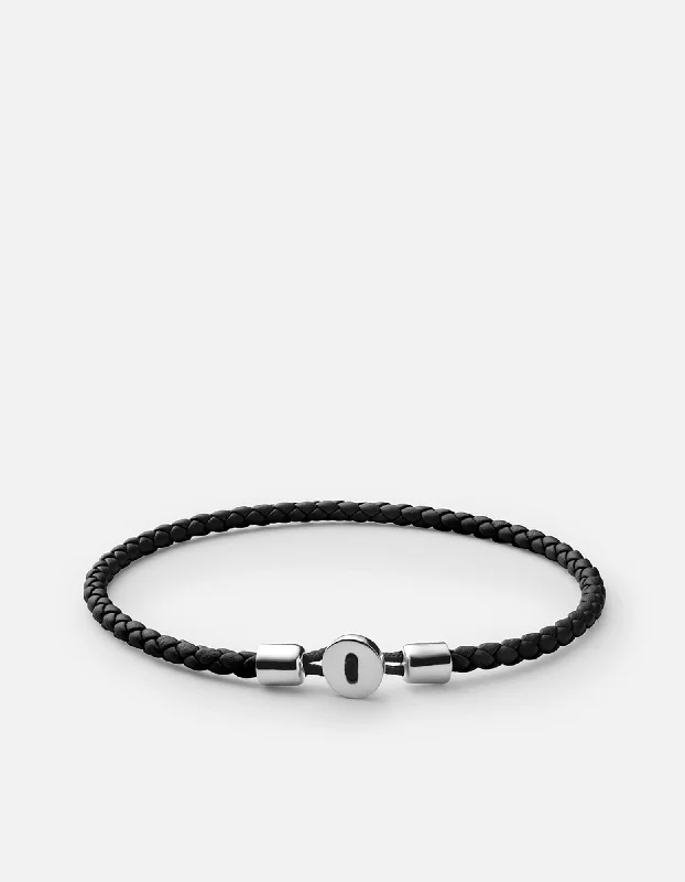 women's bracelets bold and edgy -Nexus Leather Bracelet, Sterling Silver