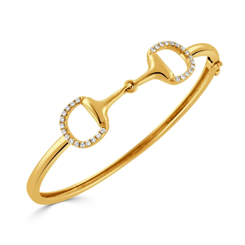 women's bracelets adjustable clasp -18K Yellow Gold Diamond Horsebit Bangle