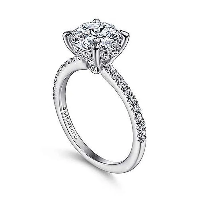 women's engagement rings three stone -Gabriel & Co. "Broderick" Round Diamond Engagement Ring Semi-Mounting in 14K White Gold