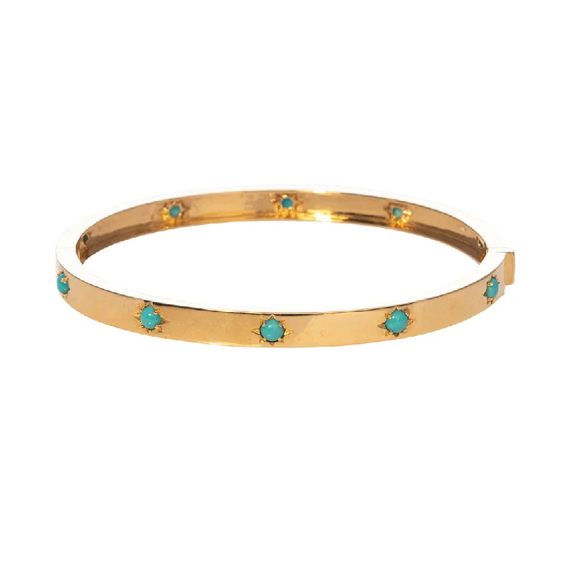 women's bracelets gold -Star Set Turquoise 14K Yellow Gold Bangle