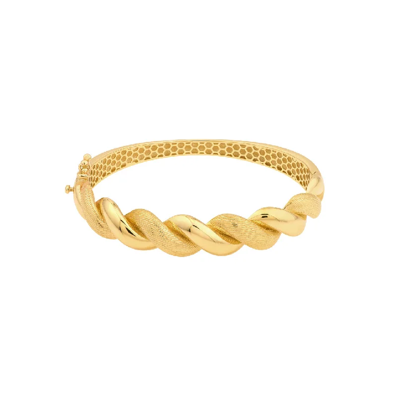 women's bracelets charm -14K Yellow Gold Textured & Polished Twisted Bangle