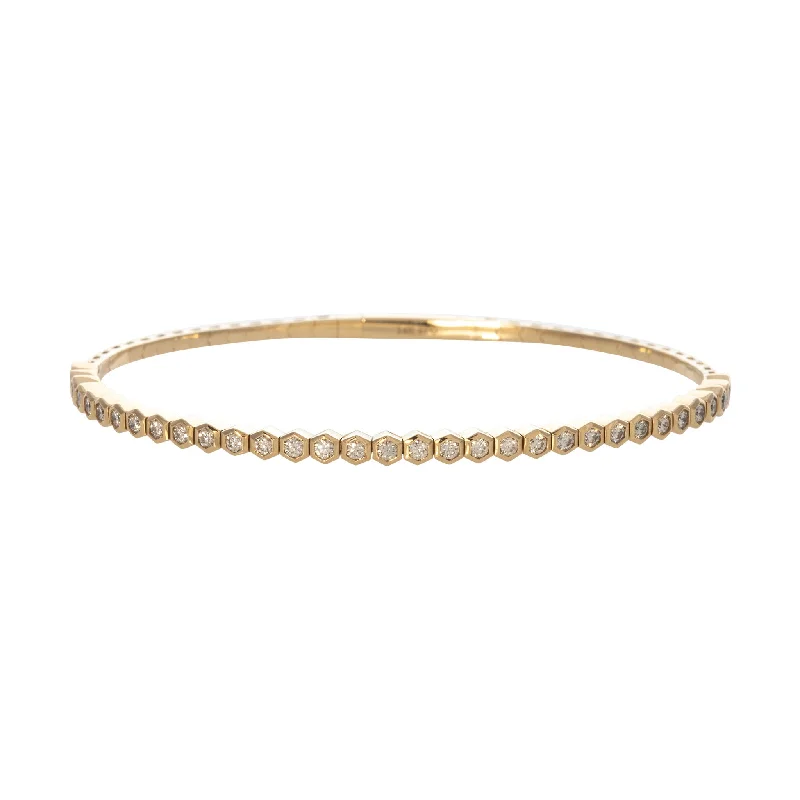 women's bracelets sleek and modern -.80ctw Diamond Hexagon Bezel 14K Yellow Gold Flexible Bangle