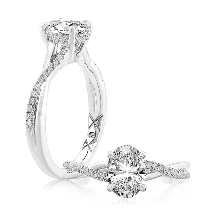 women's engagement rings antique design -A. Jaffe Intertwined Oval Diamond Engagement Ring Semi-Mounting in 14K White Gold