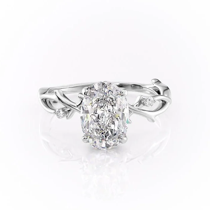 women's engagement rings radiant cut -Oval Cut Moissanite Engagement Ring, Twig Band Design