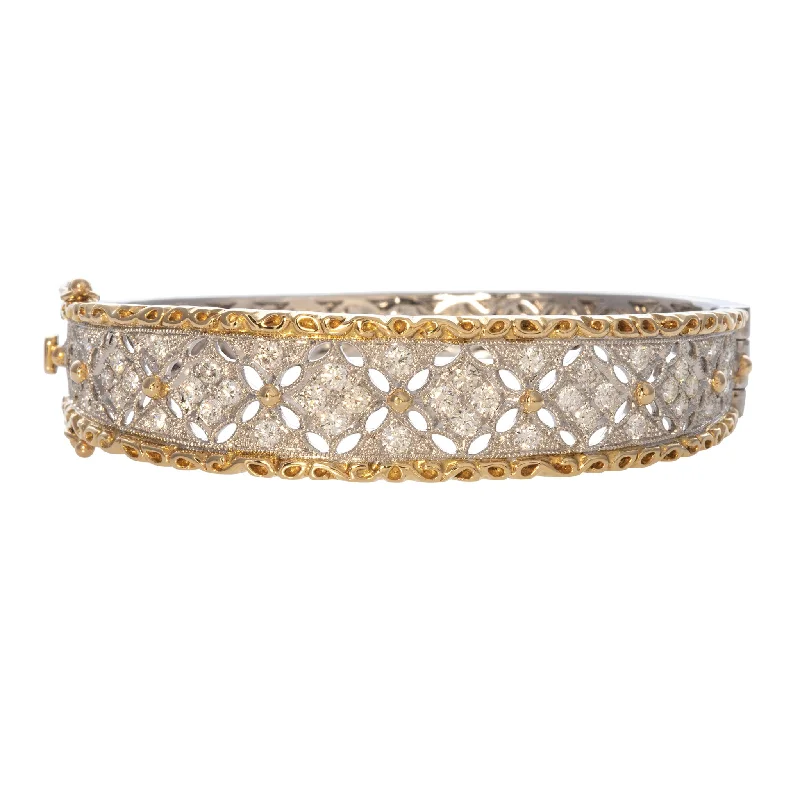 women's bracelets elegant touch -2.21ctw Diamond Filigree Two Tone 14K Gold Bangle