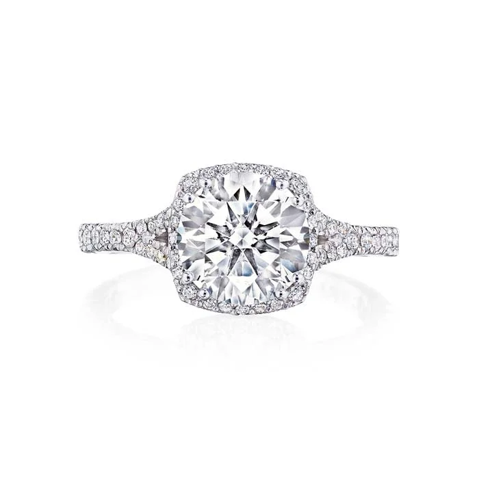 women's engagement rings eco-friendly -Tacori "Dantela" Cushion Bloom Engagement Ring Semi-Mounting in 18K White Gold