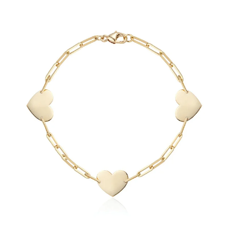 women's bracelets premium quality -Aurelia Demark 18K Gold Delicate Three Hearts Bracelet