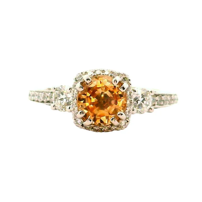 women's engagement rings emerald cut -Estate Peach Topaz and Diamond Ring in 18K White Gold