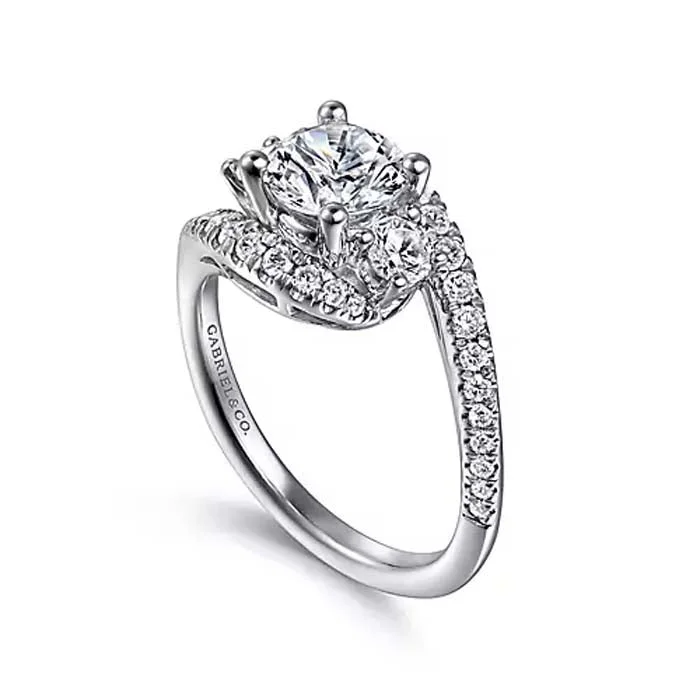 women's engagement rings with hidden halo -Gabriel & Co. "Frannie" Round Bypass Engagement Ring Semi-Mounting in 14K White Gold