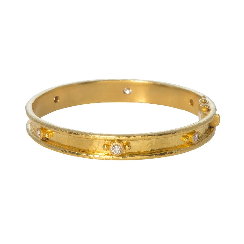 women's bracelets with birthstone -Elizabeth Locke Flat Thin Bangle with Diamonds