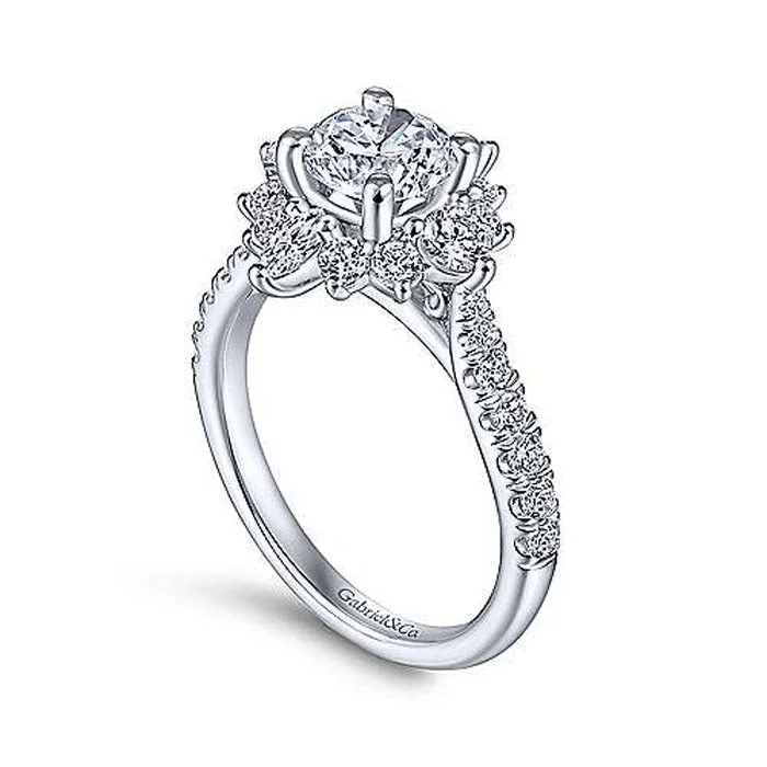 women's engagement rings with side stones -Gabriel & Co. "Astor" Starburst Halo Engagement Ring Semi-Mounting in 14K White Gold