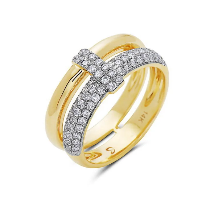 women's ring pave setting -Gold and Diamond Stacked Ring