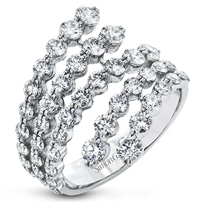 women's engagement rings gold -Simon G. Multi-Row Bypass Diamond Ring in 18K White Gold