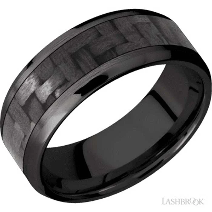 women's engagement rings halo setting -Lashbrook 8MM Wedding Band in Zirconium with Carbon Fiber Inlay