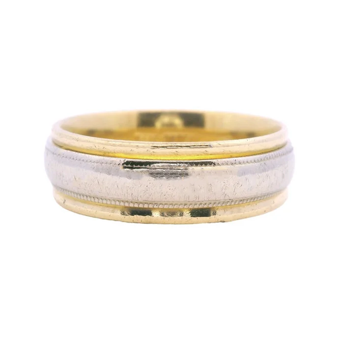 women's engagement rings delicate band -Estate Two-Tone Wedding Band in 14K Yellow and White Gold