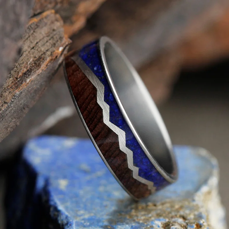 women's ring vintage -Mountain Ring with Lapis and Redwood Split by Sterling Silver