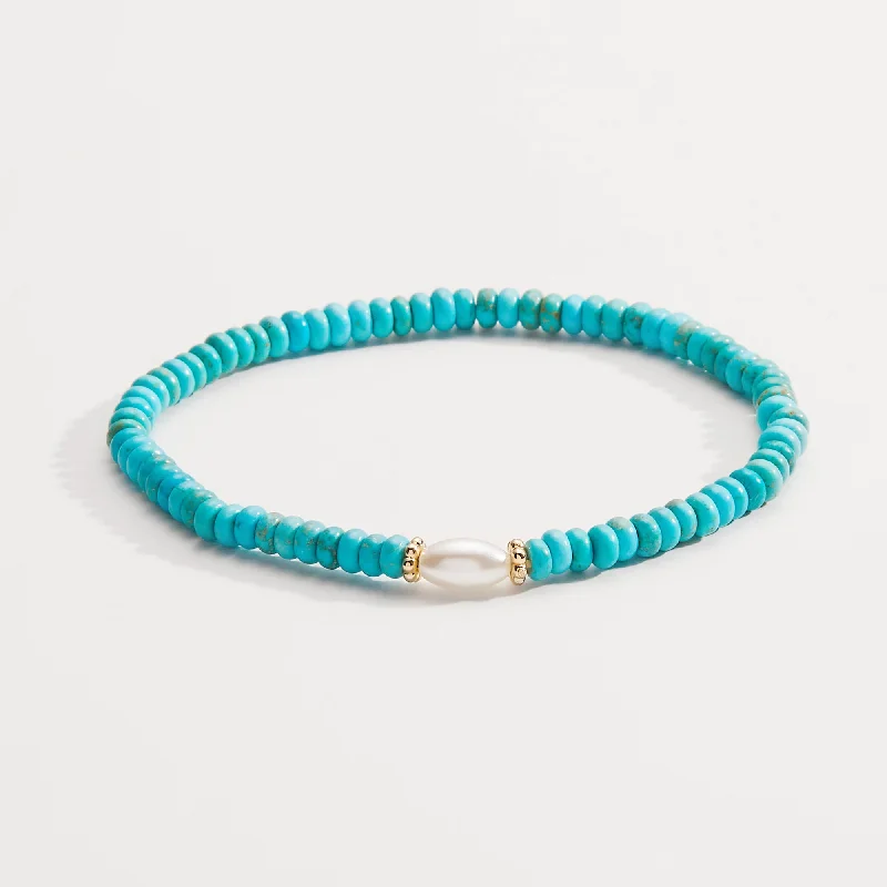 women's bracelets bangle set -Turquoise and Pearl Stretch Bracelet