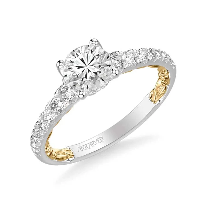 women's engagement rings ethically sourced -ArtCarved "Harley" Diamond Engagement Ring Semi-Mounting 14K White and Yellow Gold