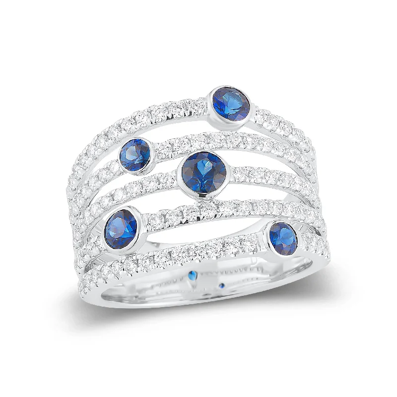 women's ring for mother -Blue Sapphire & Diamond Multi-row Band