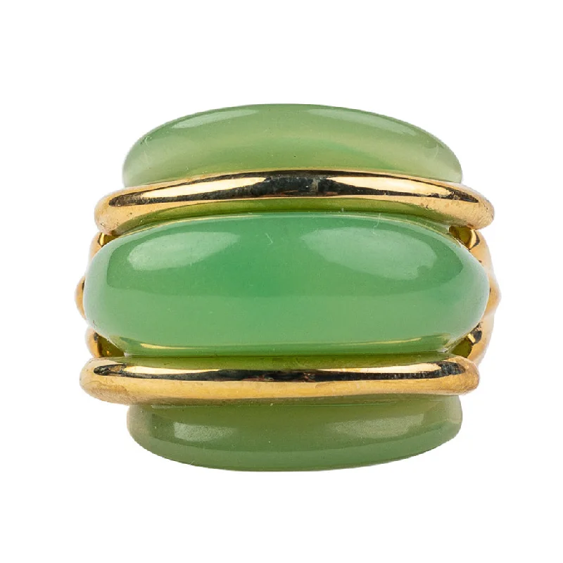 women's ring opal gemstone -Gold and Jade Double Ribbed Ring