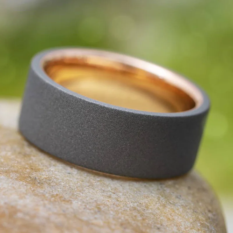 women's ring engagement -Sandblasted Titanium Band with Polished Gold Sleeve