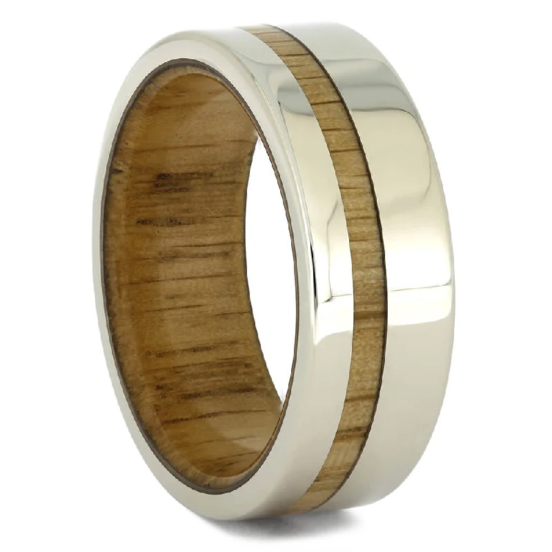 women's ring layered look -Oak Wood Ring with 14k White Gold