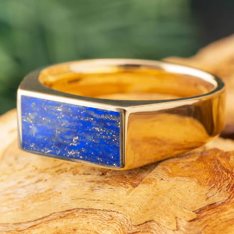 women's ring halo style -Blue Signet Ring with Lapis Lazuli