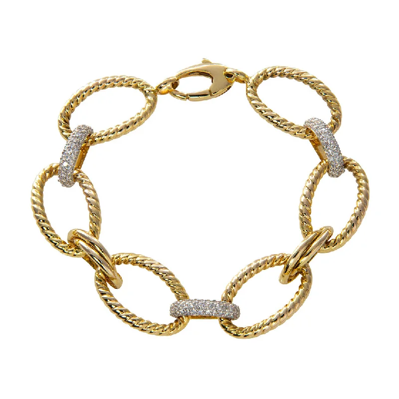 women's bracelets elegant touch -Pavé Diamond & Oval Rope Link 14K Gold Bracelet