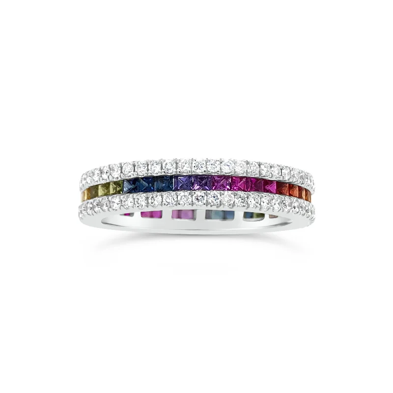 women's ring antique look -Rainbow Gemstone Eternity Ring