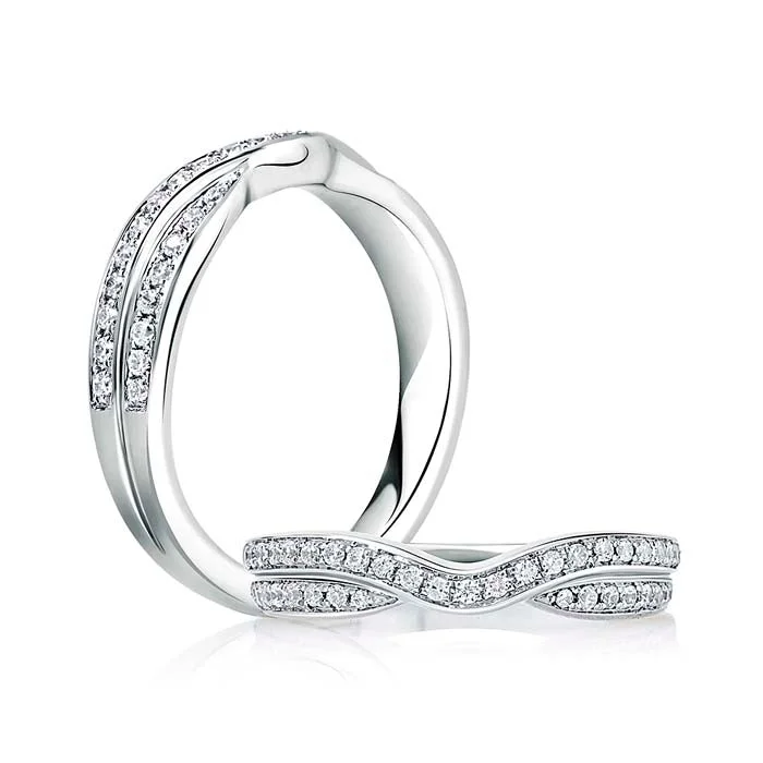 women's engagement rings hypoallergenic -A. Jaffe Double Row Curved Wedding Band in 14K White Gold