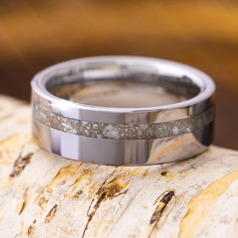 women's ring fashion accessory -Simple Memorial Ring, Titanium Band With Ashes Inlaid