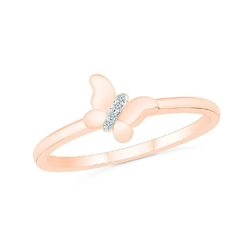 women's ring rose quartz -Ring with Diamond Butterfly Design