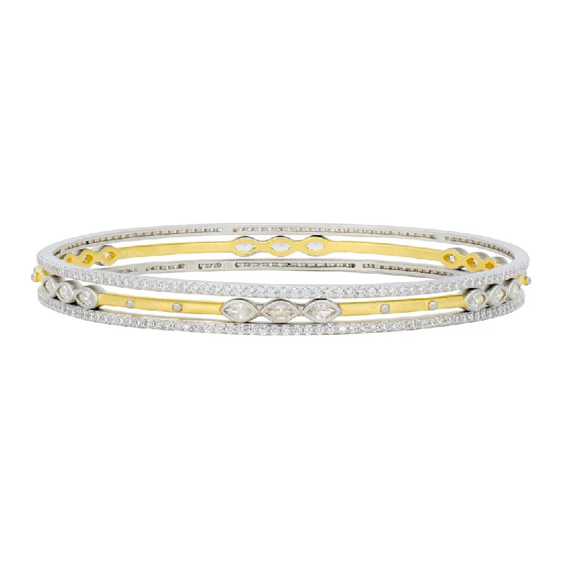 women's bracelets braided style -Freida Rothman Signature Marquise Station 3 Stack Bangle