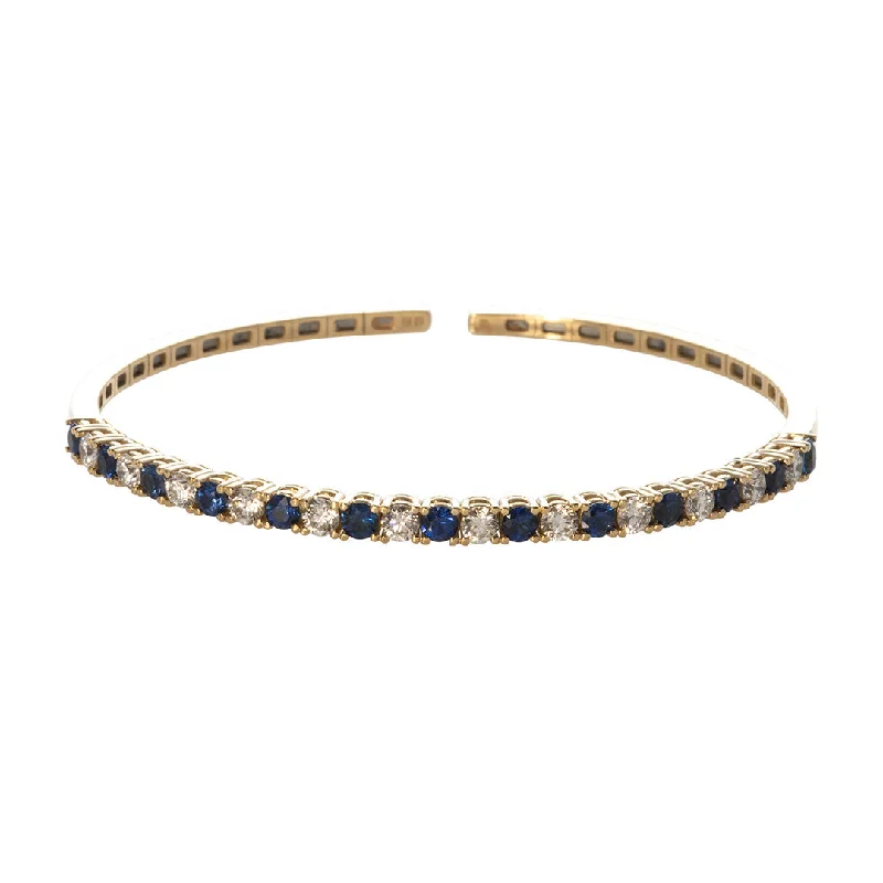 women's bracelets infinity symbol -Sapphire & Diamond 18K Yellow Gold Flexible Cuff Bangle