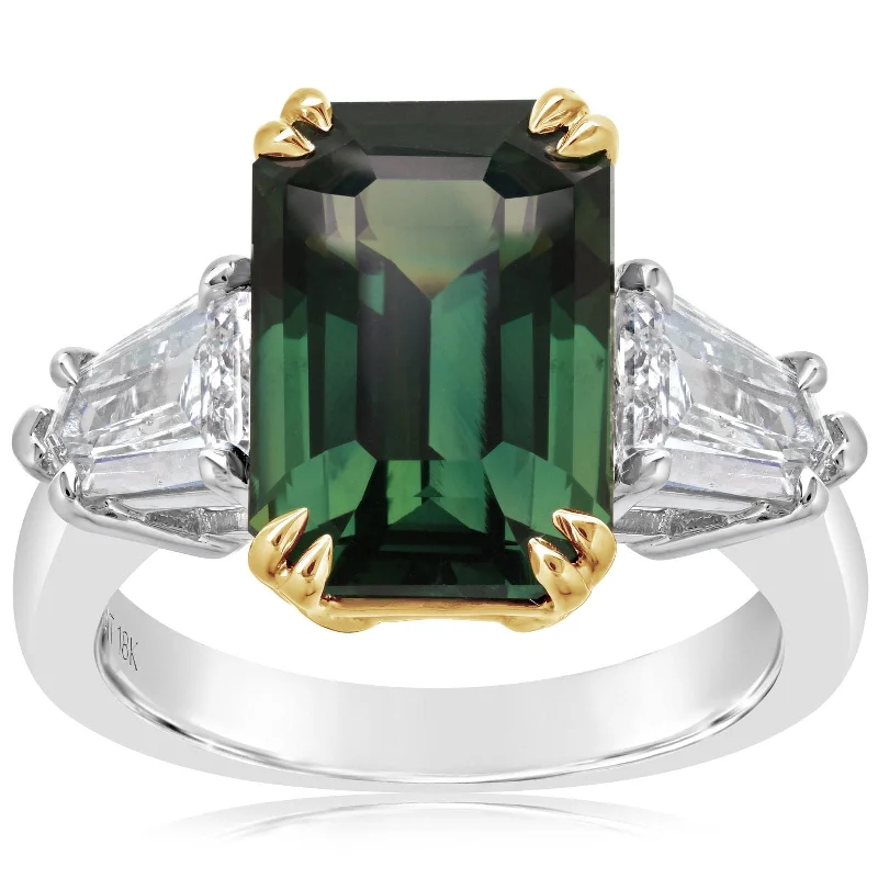 women's engagement rings alternative gemstones -Three Stone Green Sapphire & Diamond Ring