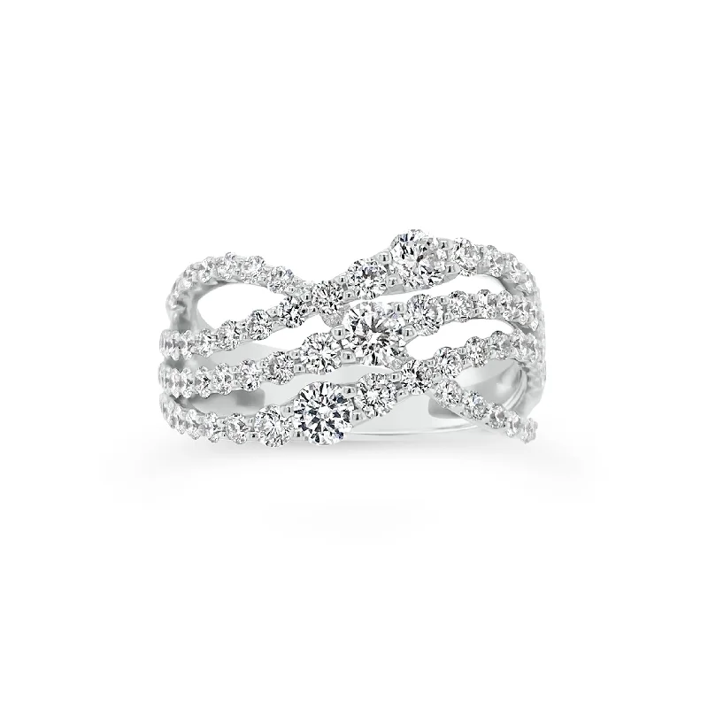 women's ring white gold -Graduated Diamonds Crossover Ring