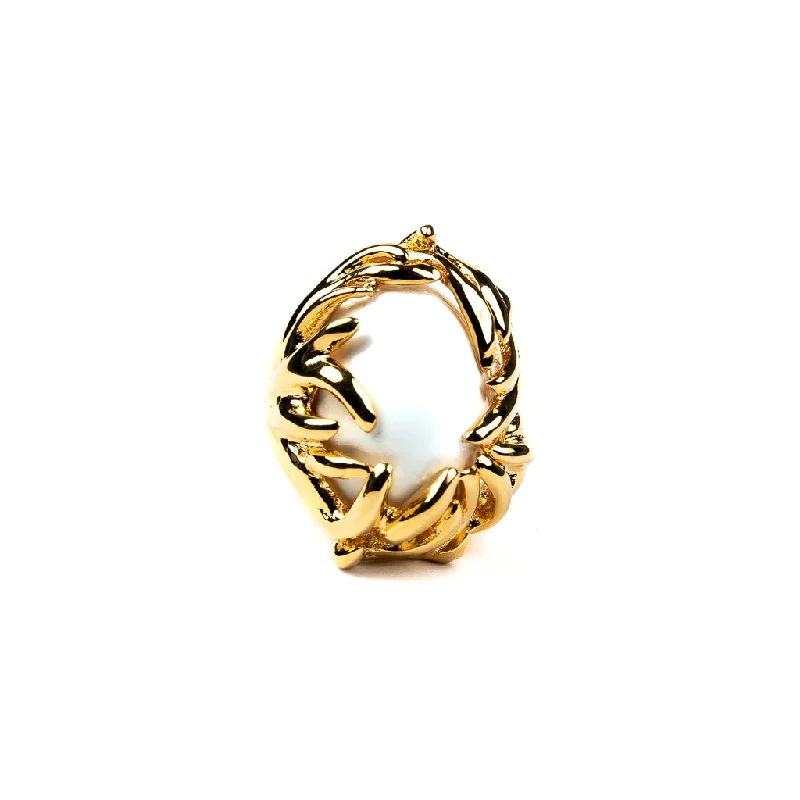 women's ring twisted band -Gold Branch with White Cabochon Ring