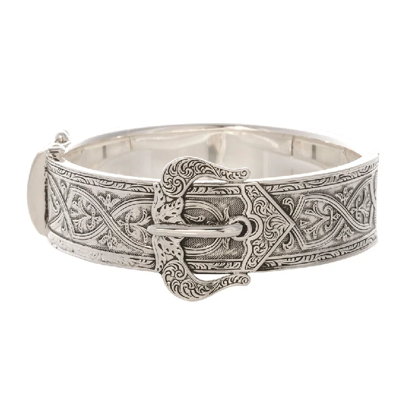 women's bracelets simple elegance -Sterling Silver Engraved Hinged Buckle Cuff