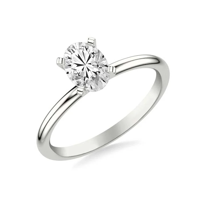 women's engagement rings oval cut -Mountz Collection 1CT Oval Classic Solitaire Engagement Ring in 14K White Gold