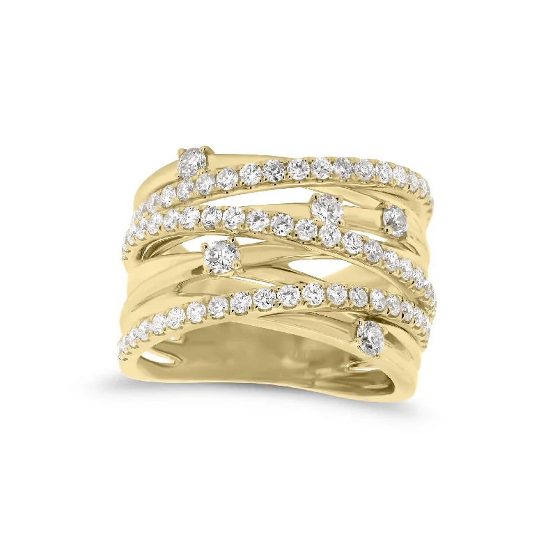 women's ring with engravings -Diamond & Gold Multi-Band Ring