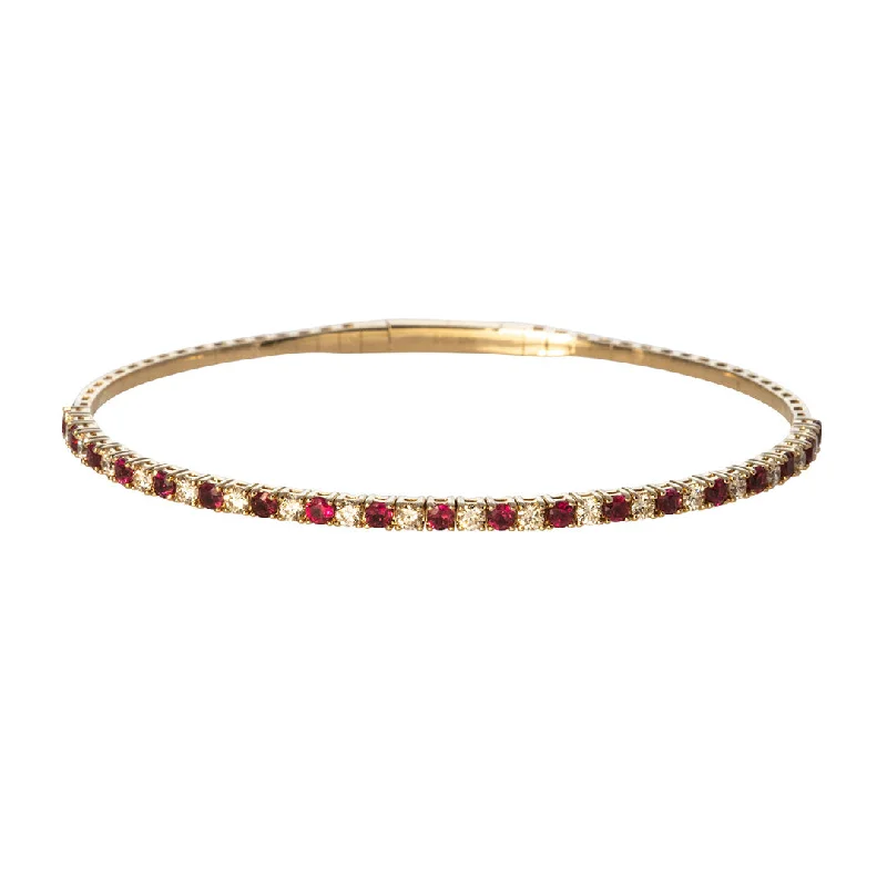 women's bracelets trendy styles -Ruby & Diamond 14K Yellow Gold Flexible Bangle