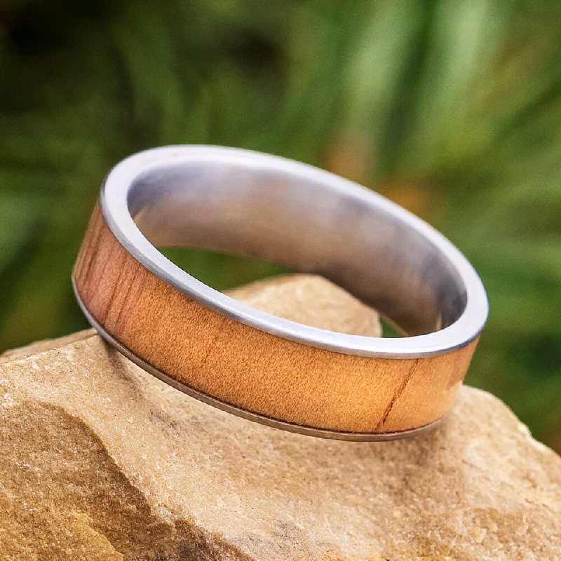 women's ring rose gold -Rowan Wood Ring on Titanium Sleeve, Good Luck Ring