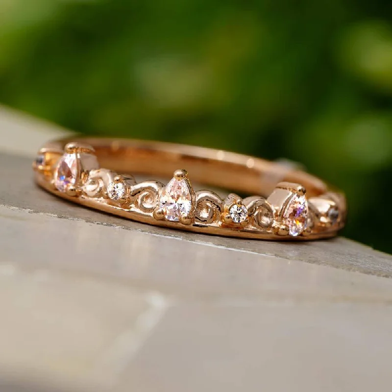 women's ring with ruby -Swirling Anniversary or Stackable Band With Pear Cut Diamonds