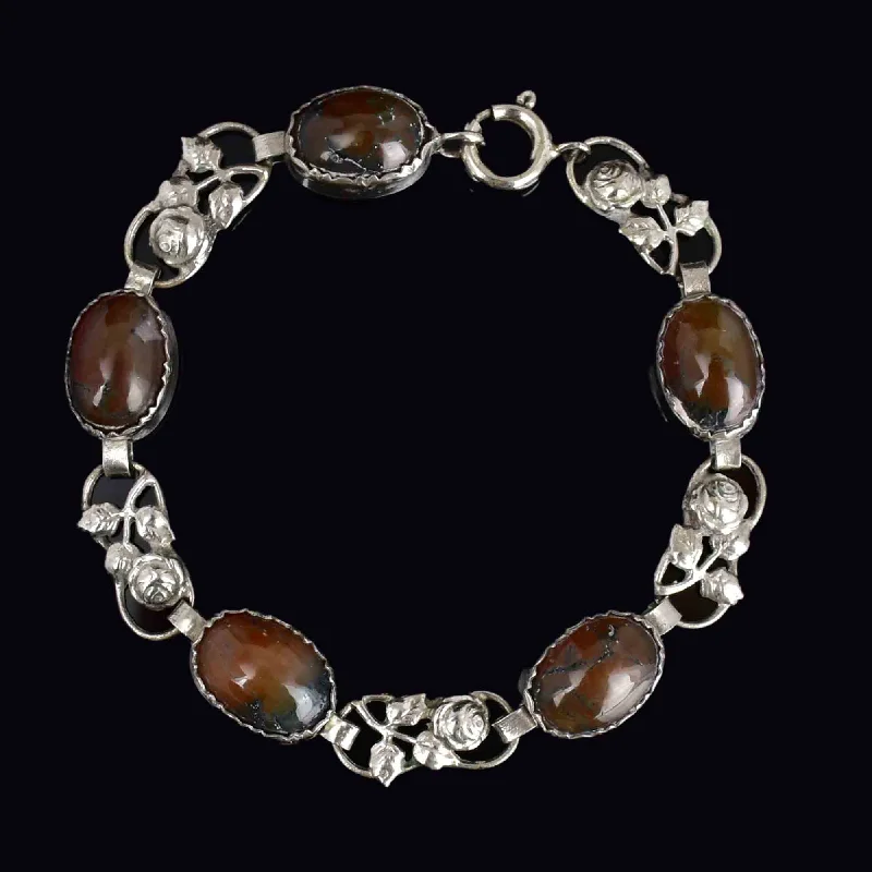 women's bracelets best seller -Vintage Arts and Crafts Style Silver Scottish Moss Agate Bracelet