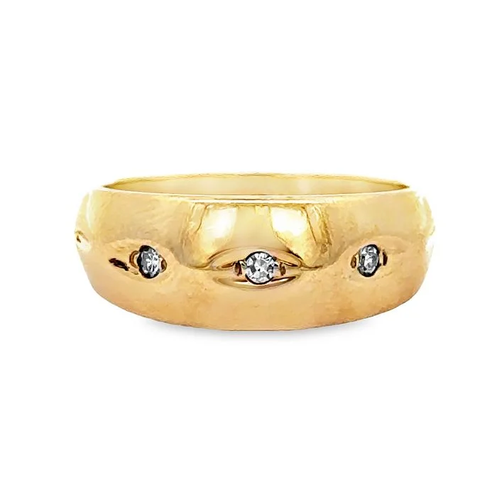 women's engagement rings with side stones -Estate Three Diamond Ring in 14K Yellow Gold