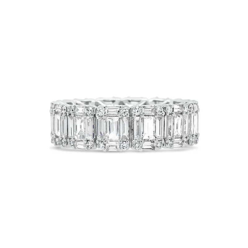 women's ring white gold -Illusion set Baguette & Round Eternity Ring