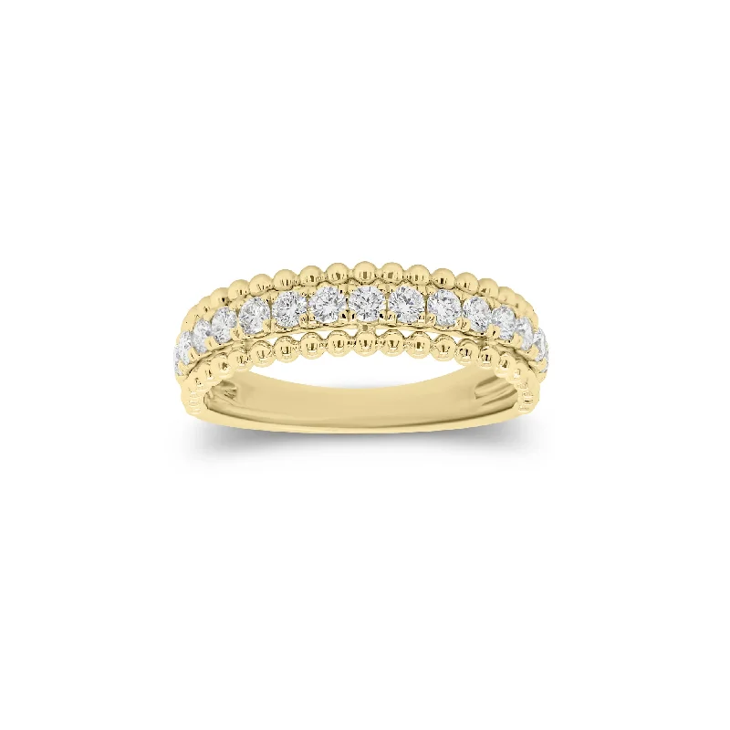 women's ring boho style -Diamond & Beaded Gold Ring