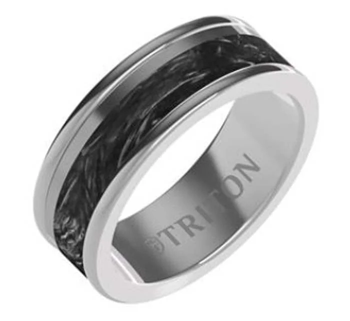 women's engagement rings modern design -Triton 8MM Gray Tungsten and Carbon Fiber Wedding Band